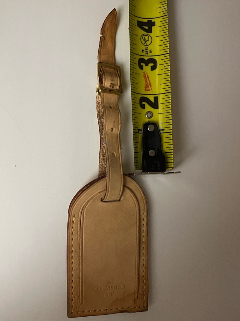 Louis Vuitton Tan Leather Luggage Tag with Yellow Stitching - Picture 10 of 10